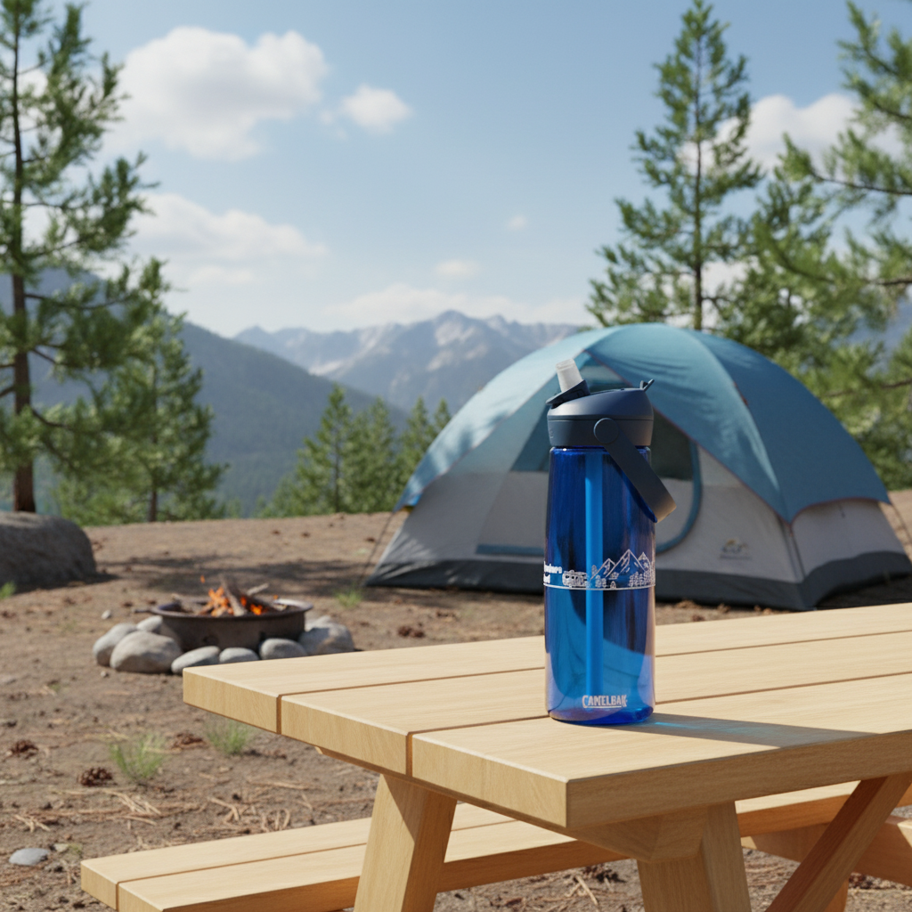 Adventure Fueled 25oz Flip Straw Bottle — Mountain & Camper Design