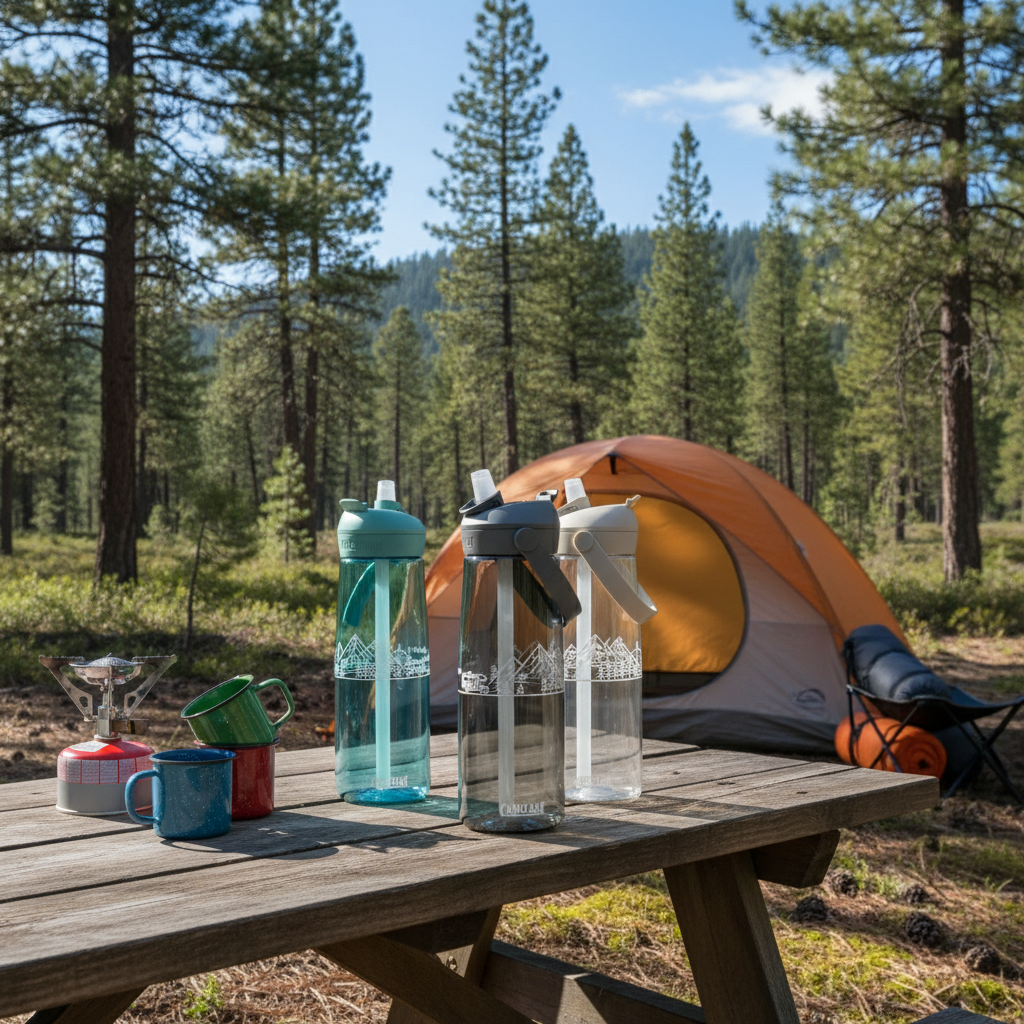 Adventure Fueled 25oz Flip Straw Bottle — Mountain & Camper Design