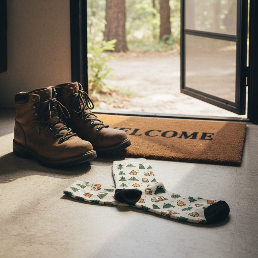Camping Pattern Mid-Length Socks — Retro Camper, Tents & Pine Trees