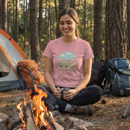 Anywhere Is Fine Tee — Women's Vintage Camper Travel T-Shirt