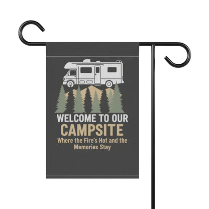 Welcome to Our Campsite Garden Flag — RV Camper Outdoor Banner