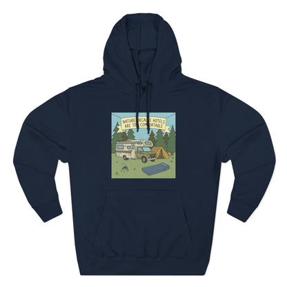 Camping Hoodie — "Nature Beats Hotels" RV & Tent Outdoor Pullover