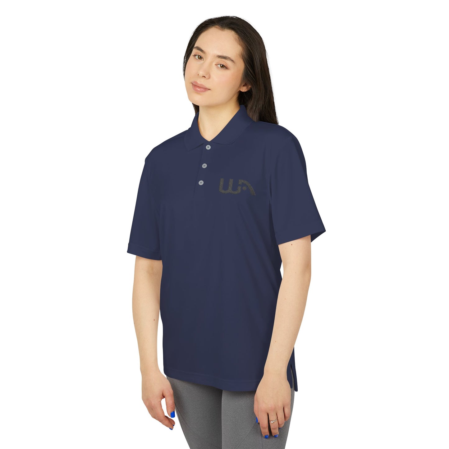 Minimalist White Performance Polo with WA Logo — Breathable Athletic Golf Shirt