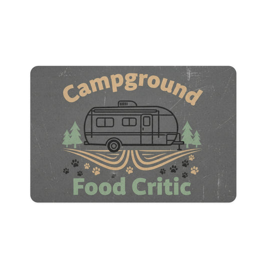 Campground Food Critic Pet Food Mat – 12x18 Non-Slip Feeding Mat for Dogs & Cats