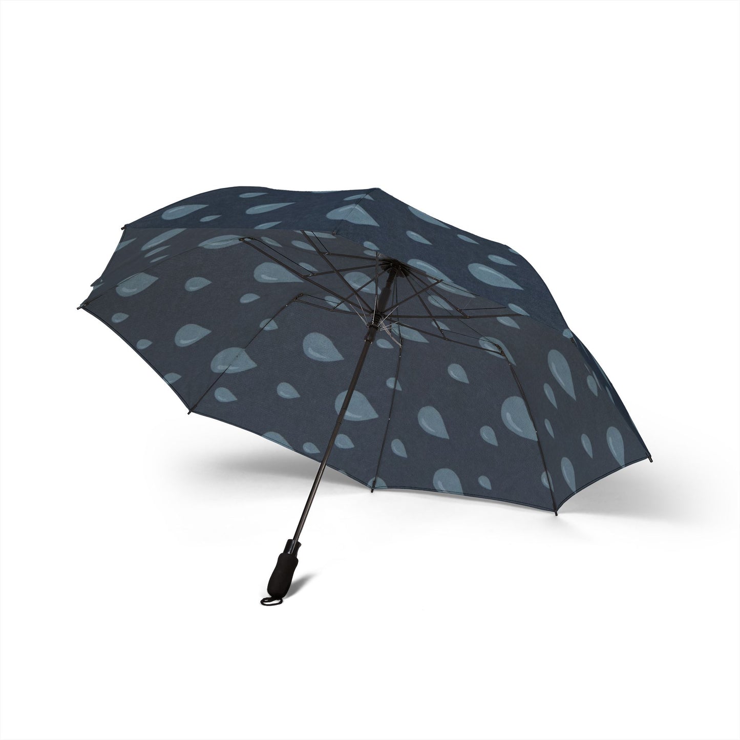 Compact Foldable Umbrella — Blue Raindrop Pattern, Semi‑Automatic Travel Umbrella