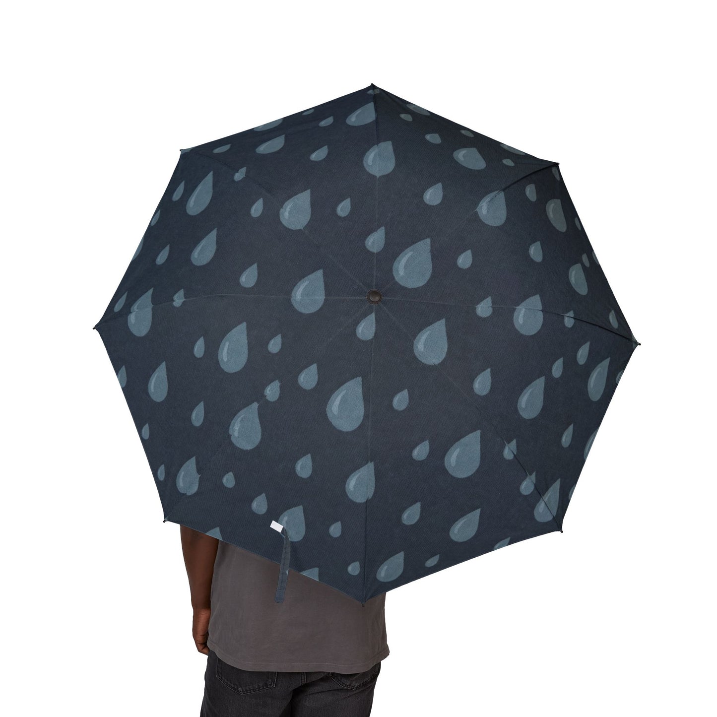 Compact Foldable Umbrella — Blue Raindrop Pattern, Semi‑Automatic Travel Umbrella
