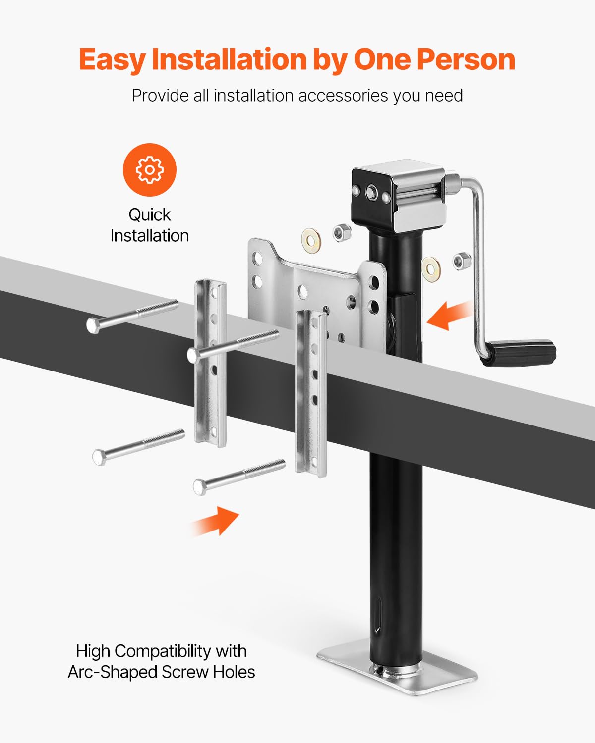 VEVOR Trailer Jack, 5000 lbs Dynamic Load Capacity, Heavy Duty Swivel Bolt-on Trailer Jack, 14.3" Lift Trailer Jack Stand with Handle for RV Trailer, Horse Trailer, Utility Trailer, and Yacht Trailer