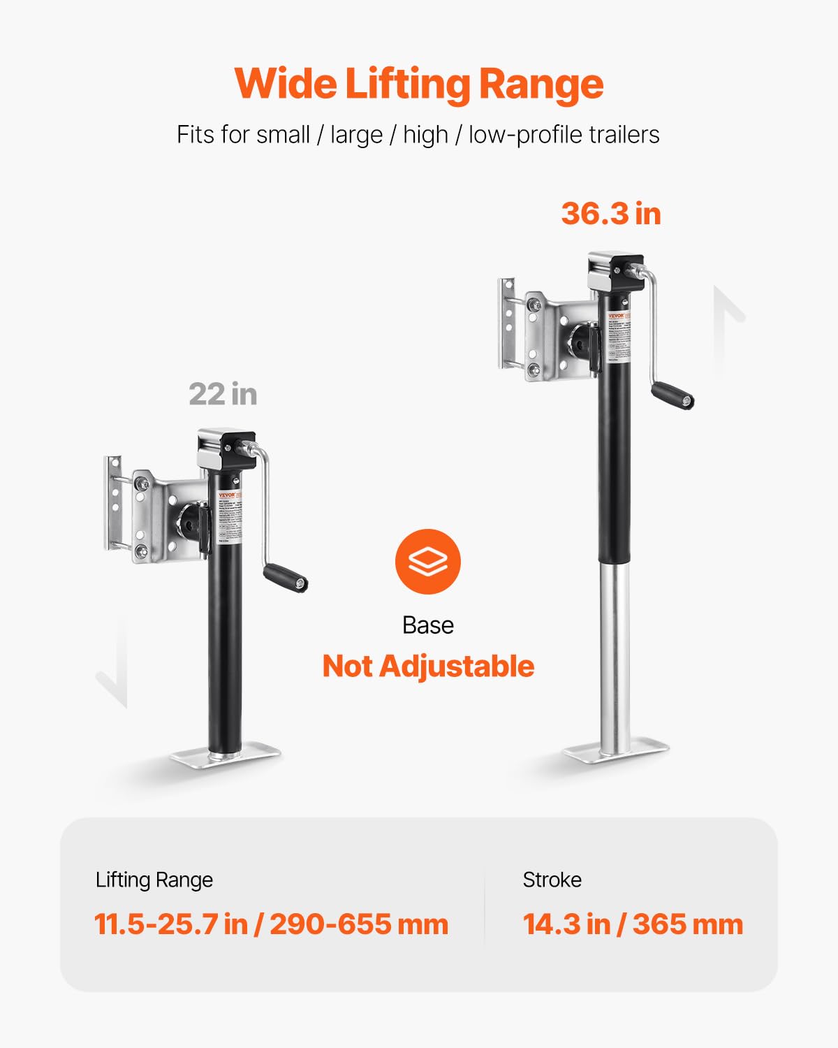 VEVOR Trailer Jack, 5000 lbs Dynamic Load Capacity, Heavy Duty Swivel Bolt-on Trailer Jack, 14.3" Lift Trailer Jack Stand with Handle for RV Trailer, Horse Trailer, Utility Trailer, and Yacht Trailer