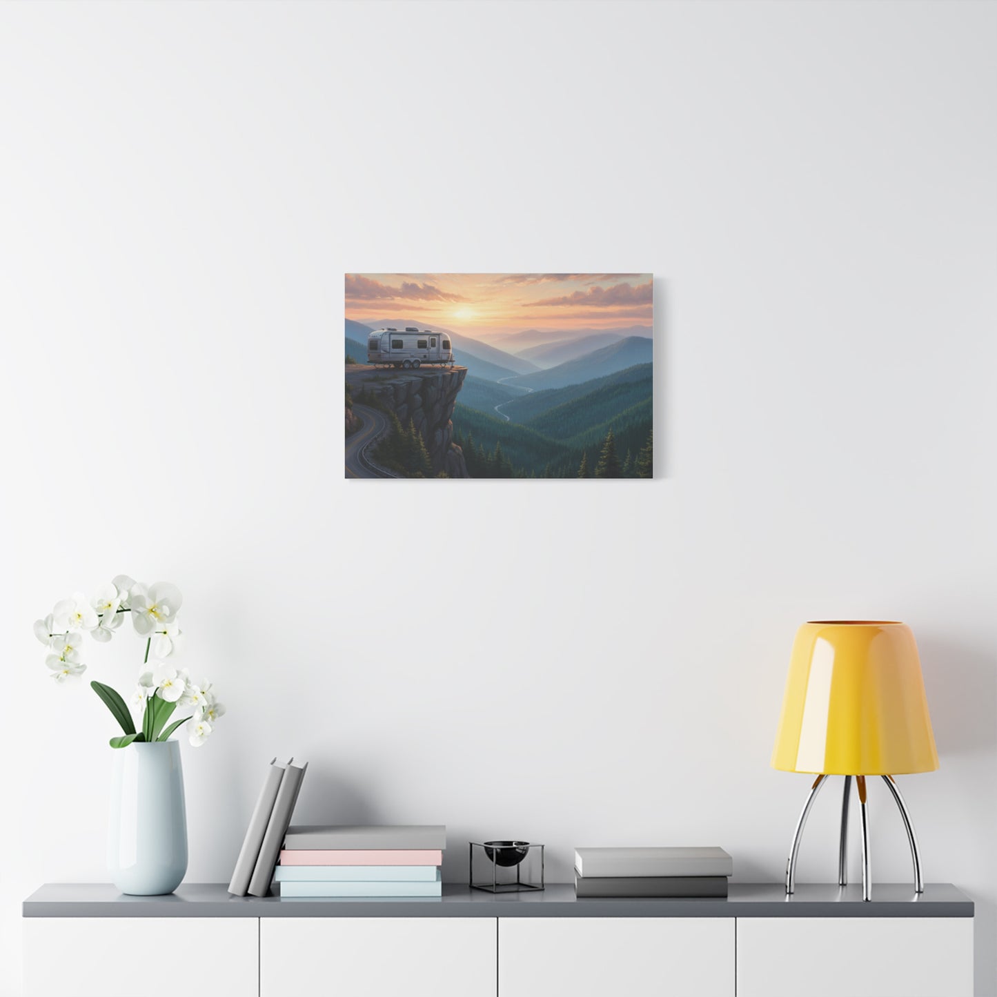 Sunset Mountain RV Canvas – Stretched Matte Wall Art