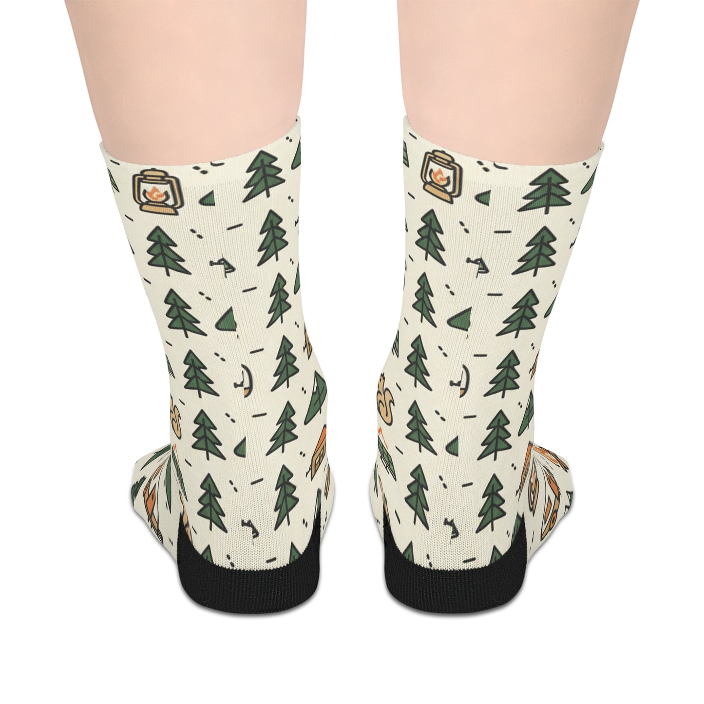 Camping Pattern Mid-Length Socks — Retro Camper, Tents & Pine Trees