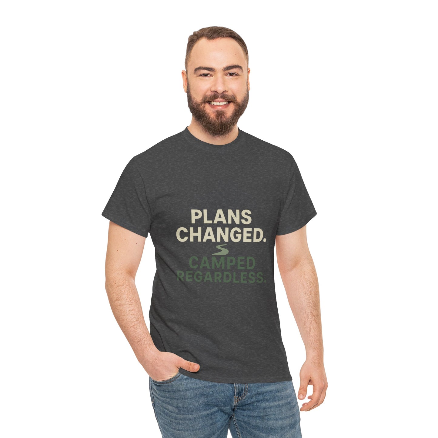 Camping T‑Shirt — "Plans Changed. Camped Regardless." Outdoor Adventure Tee