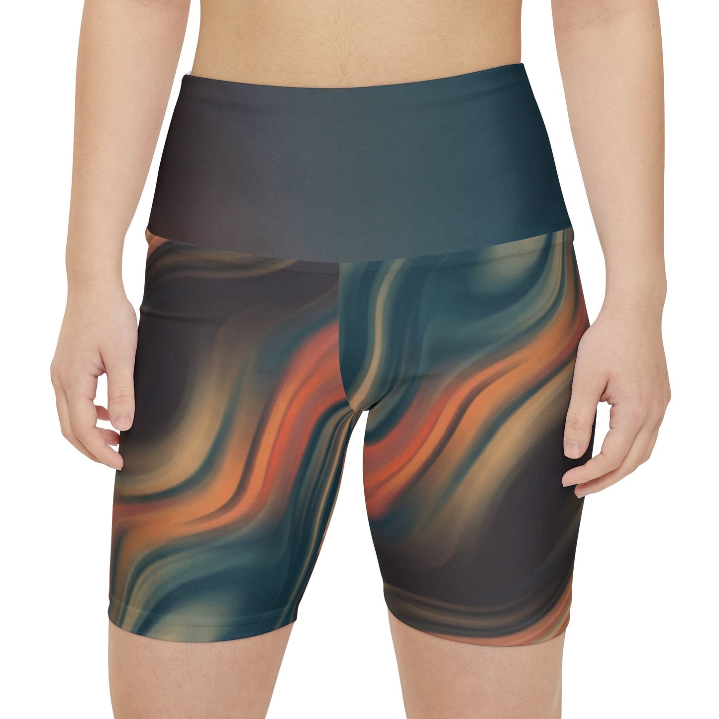 Women’s RV Flow Workout Shorts — High-Waist Swirl Activewear for Travel, Gym & Road Days