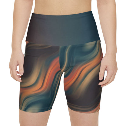 Women’s RV Flow Workout Shorts — High-Waist Swirl Activewear for Travel, Gym & Road Days
