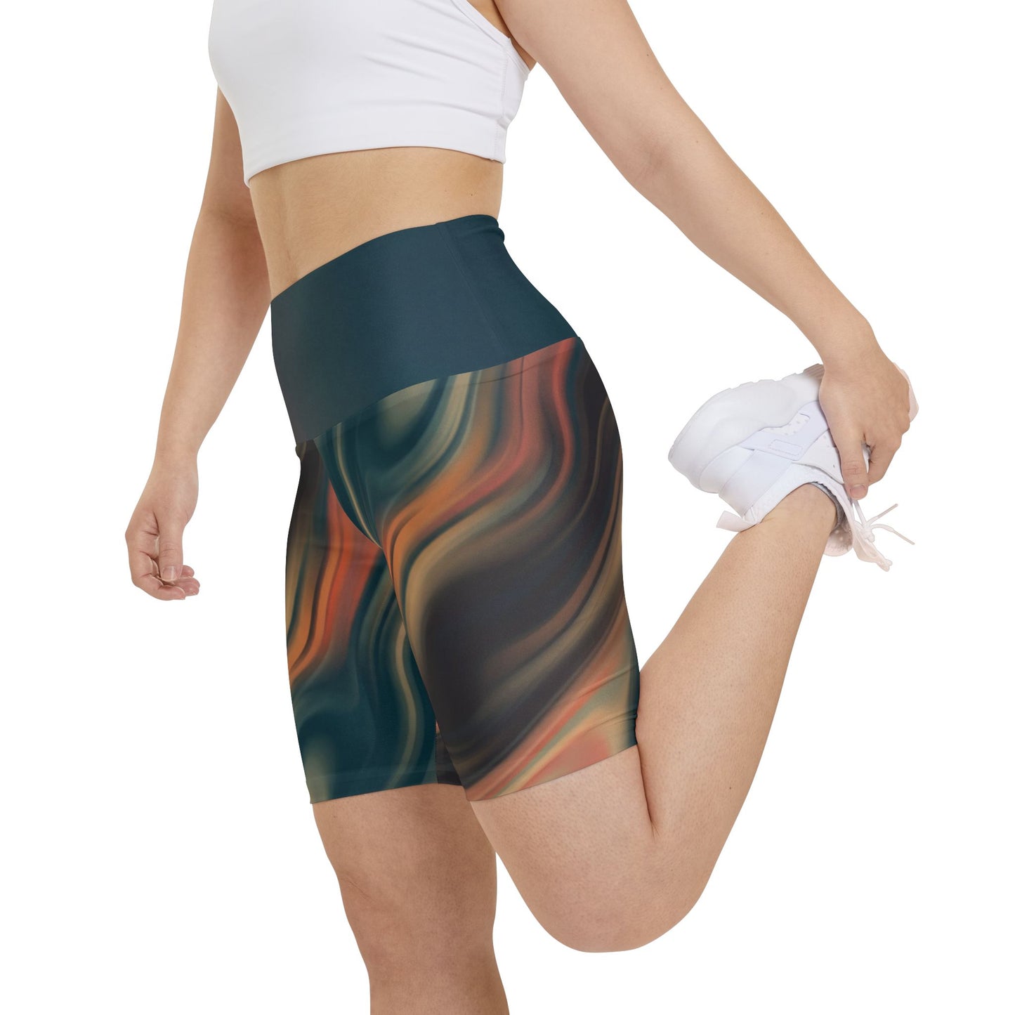 Women’s RV Flow Workout Shorts — High-Waist Swirl Activewear for Travel, Gym & Road Days