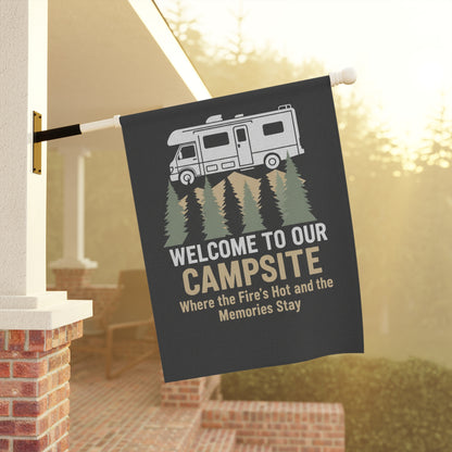 Welcome to Our Campsite Garden Flag — RV Camper Outdoor Banner