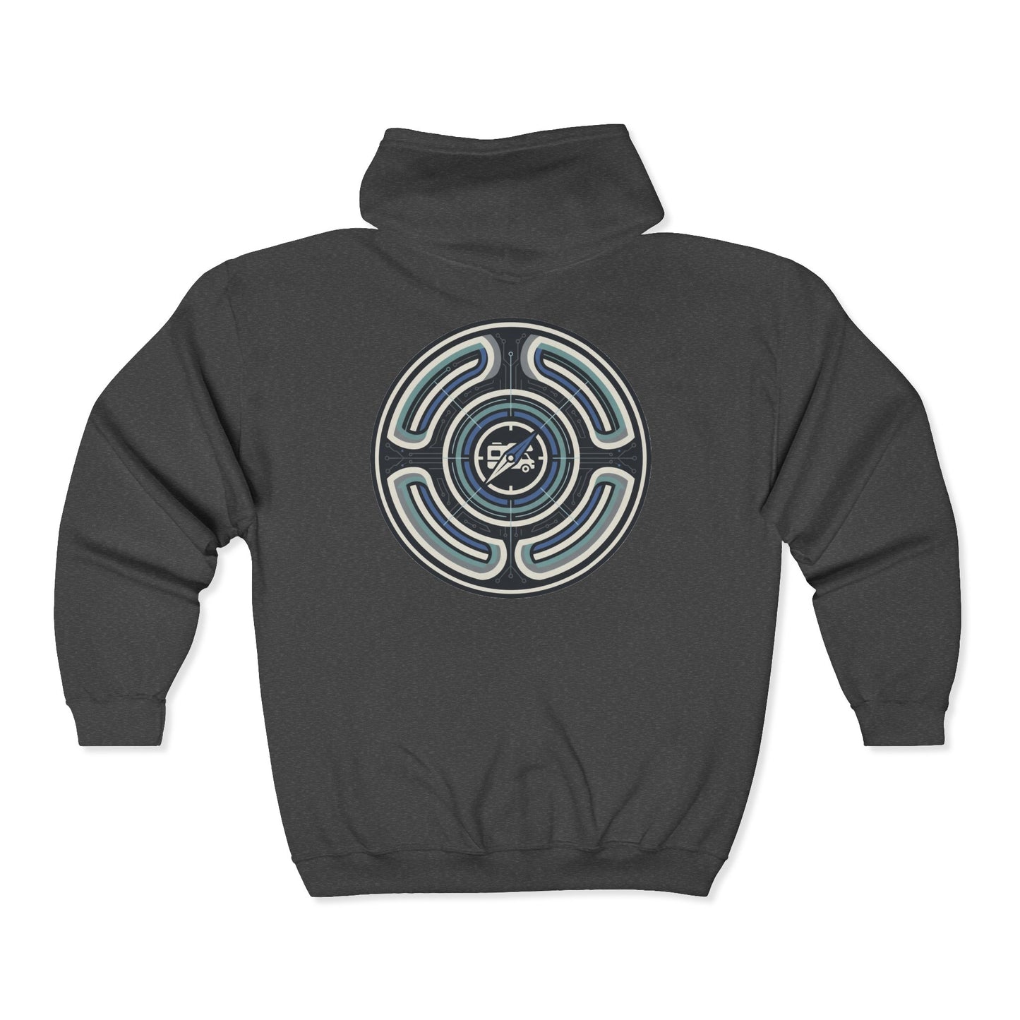 Retro-AI Nomad Badge Hoodie — Full-Zip Travel & Digital Nomad Pullover