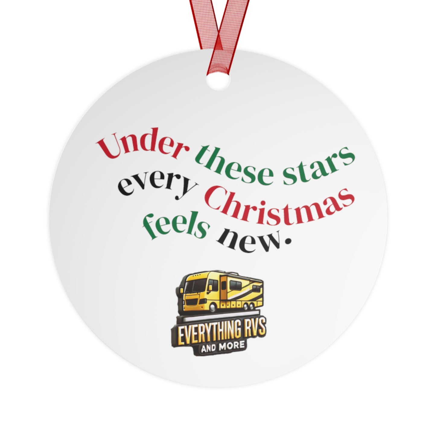 RV Christmas Metal Ornament — "Everything RVs" Holiday Bell Decor