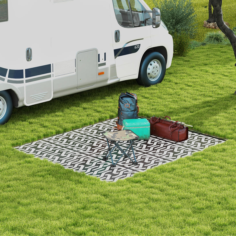 RV Outdoor Reversible Patio Rug (8x10) with Carry Bag — Waterproof Camping Mat